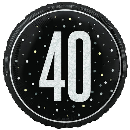 40 år Heliumballong Svart Vit Tom 45cm
