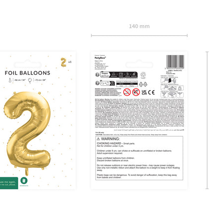 2 års figurballong guld tom 72 cm