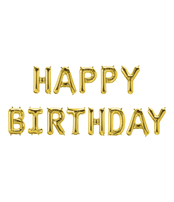 Guld Happy Birthday Ballonger Set 1,9 m