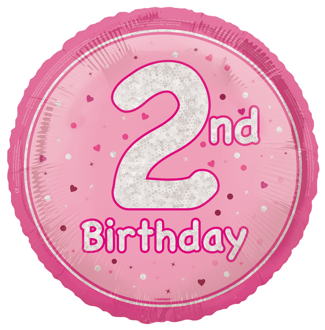 2 års heliumballong rosa tom 45 cm