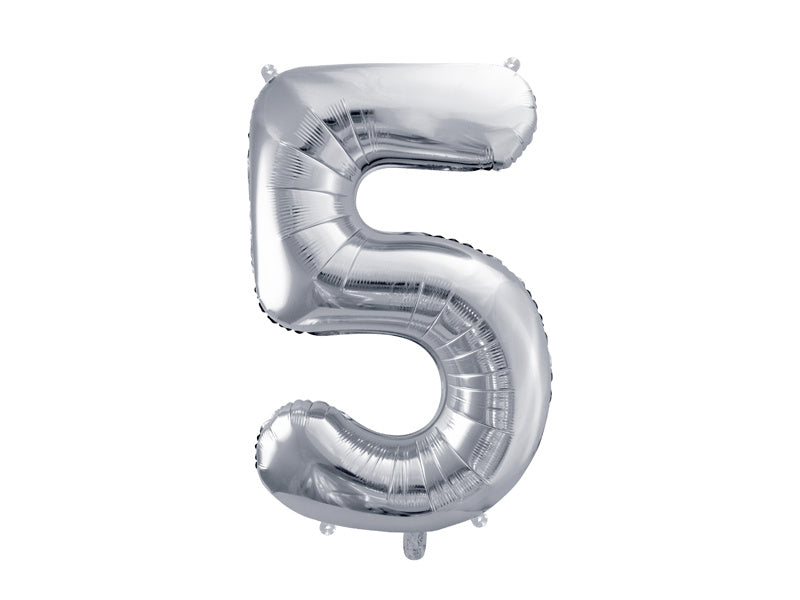 5 års figurballong silver tom 72 cm