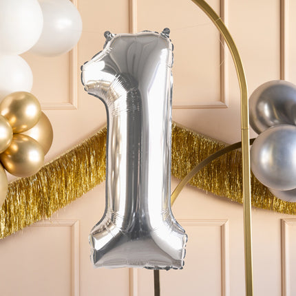 1 års figurballong silver tom 72 cm