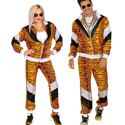 Neon 80S Träningsoverall Felaktig Tiger Tryck