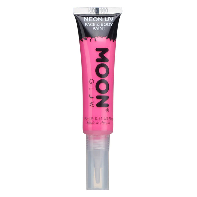 Moon Glow Neon UV Ansiktsfärg med pensel och applikator Intense Pink 15ml