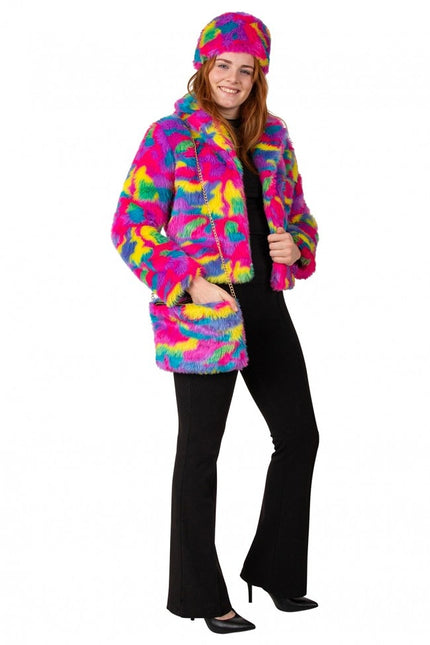 Handväska plysch kamouflage regnbåge