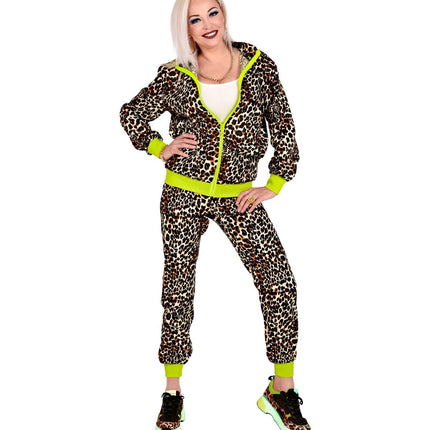 Neon 80S Träningsoverall Felaktig Leopard