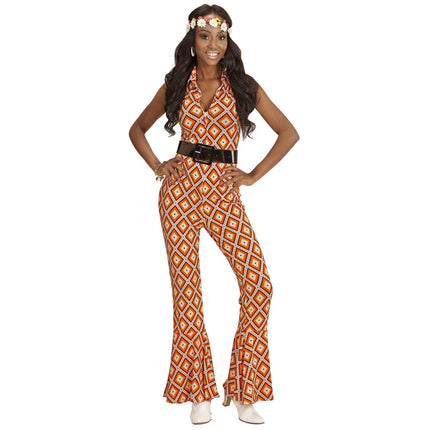 Disco 70S Jumpsuit Orange Dam Rutig