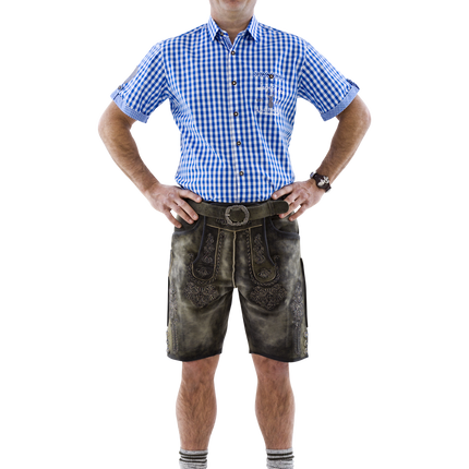 Vit Blå Blus Herr Kortärmad Traditionell Rutig