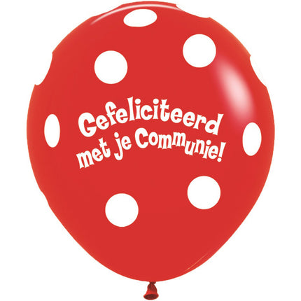 Ballonger Kommunion Polka Prickar Röd 45cm 25st