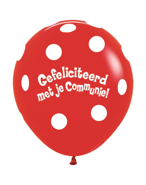 Ballonger Kommunion Polka Prickar Röd 45cm 25st