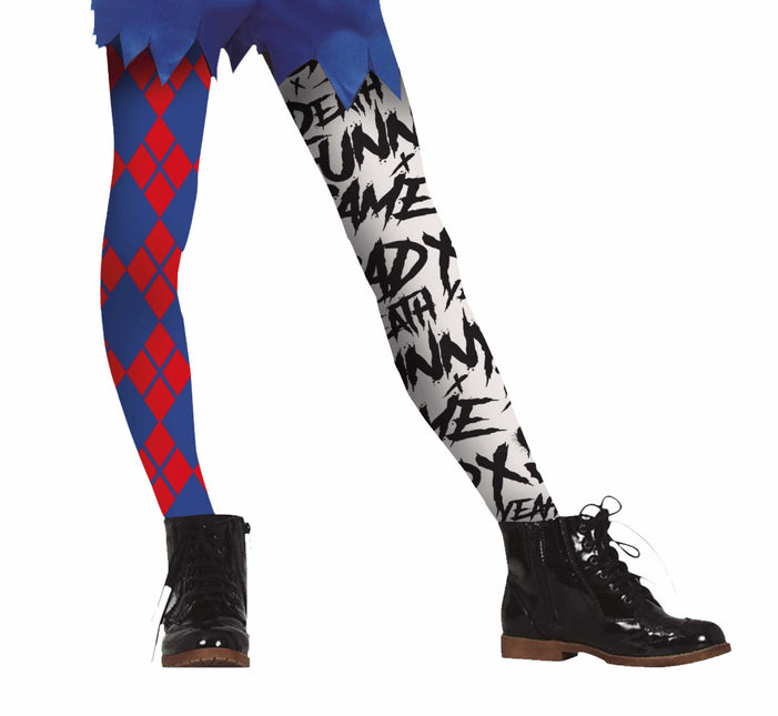 Röd Blå Halloween Legging Harley Quin Barn