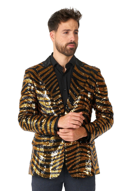 Guld Svart Tiger Paillet Blazer Herr <tc>OppoSuits</tc>