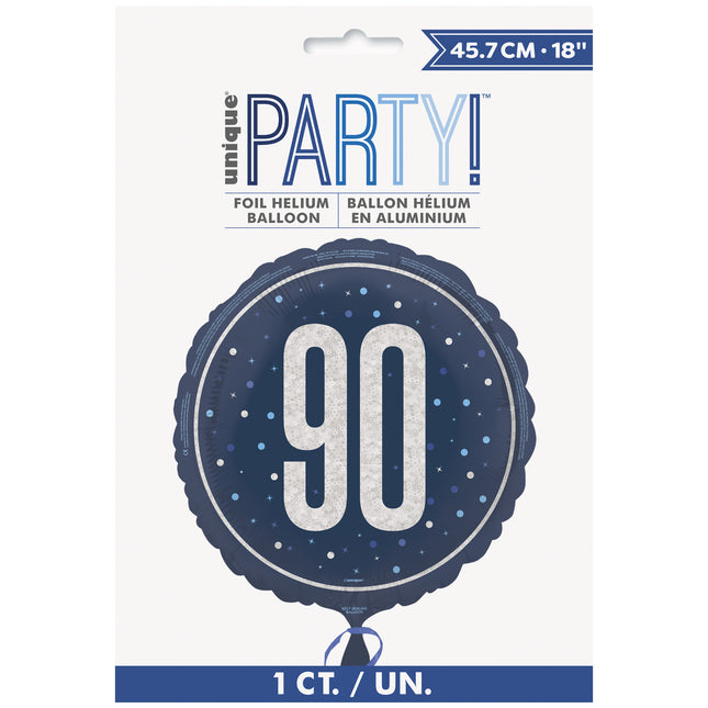 90 år Heliumballong Blå Tom 45cm
