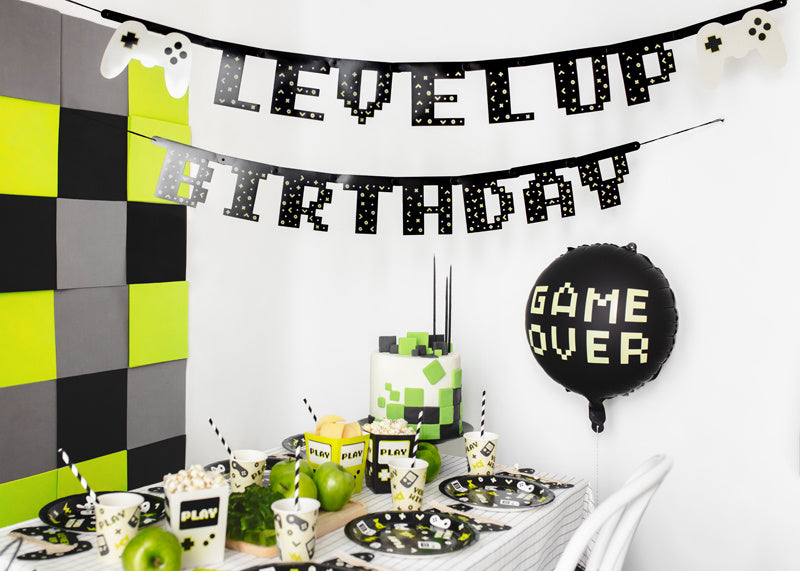 Banner för spelparty Level Up Birthday 2,5 m
