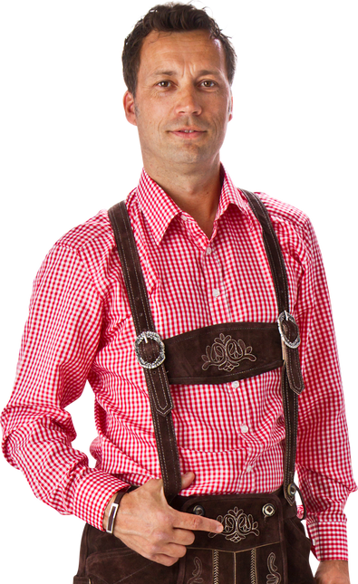 Röd Vit Blus Herr Långärmad Rutig