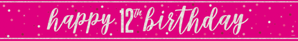 Happy Birthday-banner rosa 12 år 2,74 m