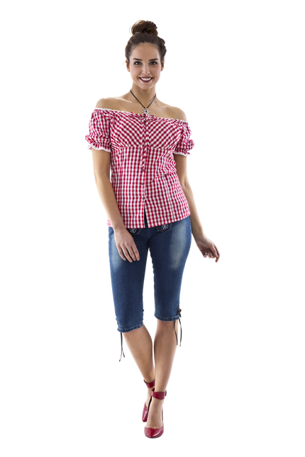 Carmenblus röd- och vitrutig, rosettband