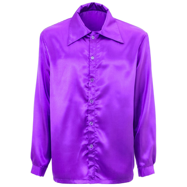 Disco 70S Blus Lila Satin för män