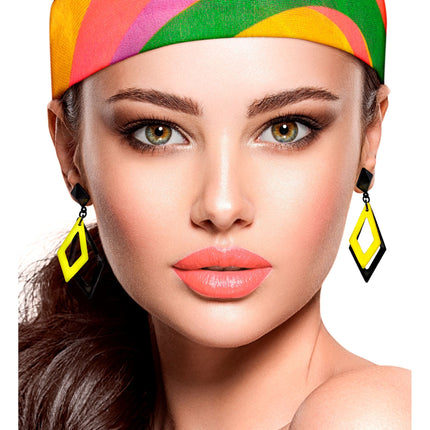 Neon 80S Örhängen Svart Gul