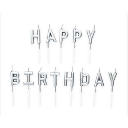 Silver Happy Birthday-ljus 8 stycken