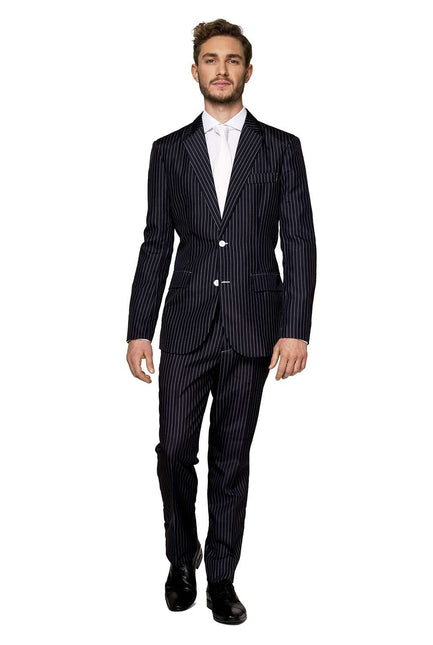 Gangster kritstrecksrandig svart kostym herr <tc>Suitmeister</tc>