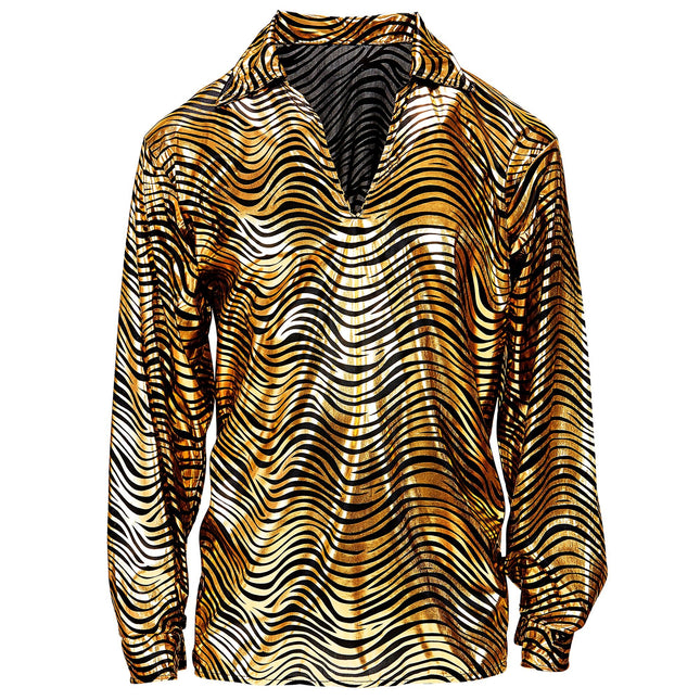 Disco 70S Skjorta Guld Herr Tiger Print