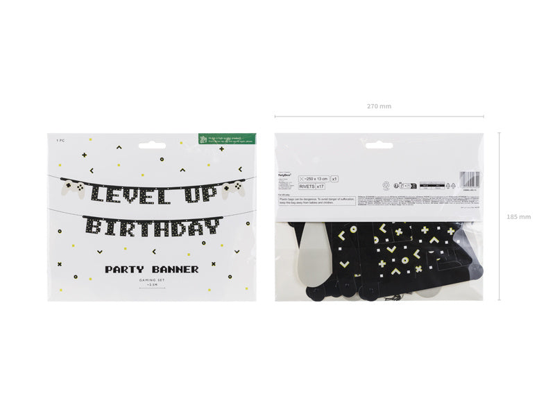 Banner för spelparty Level Up Birthday 2,5 m