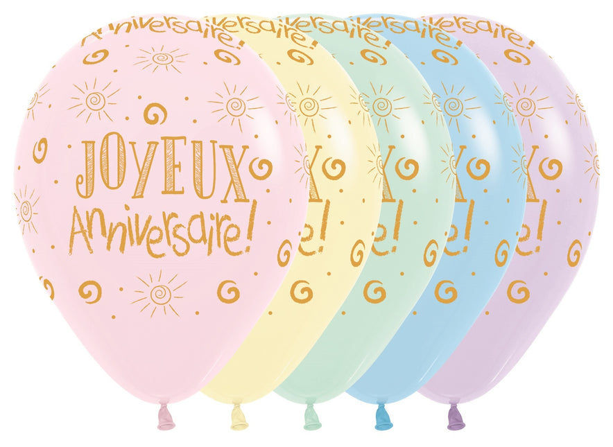 Ballonger Joyeux Anniversaire Pastel Matte Mix 30cm 25st