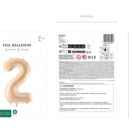 2 års figurballong beige tom 72 cm