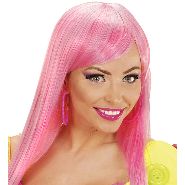 Neonrosa örhängen Ringar