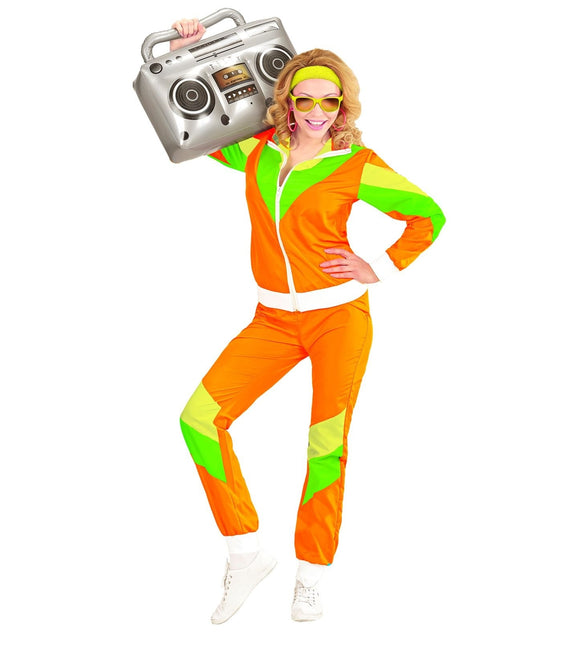 Neon 80S Träningsoverall Felaktig Grön Orange