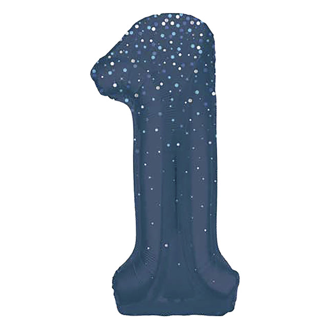 1 års figurballong mörkblå prickar 86 cm