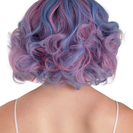 Peruk Arlene Kort med lockar Pastellblå och rosa