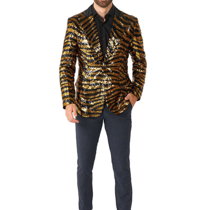 Guld Svart Tiger Paillet Blazer Herr <tc>OppoSuits</tc>