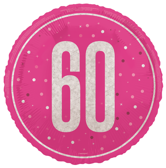 60 år Heliumballong Rosa Tom 45cm