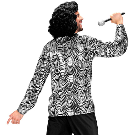 Disco 70S Skjorta Silver Herr Tiger Print