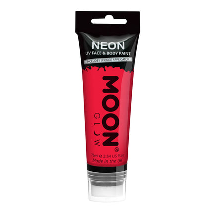 Moon Glow Neon UV Ansiktsfärg med svampapplikator Intense Red 75ml