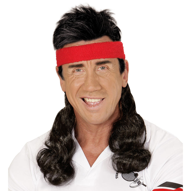 Röda svettband med peruk