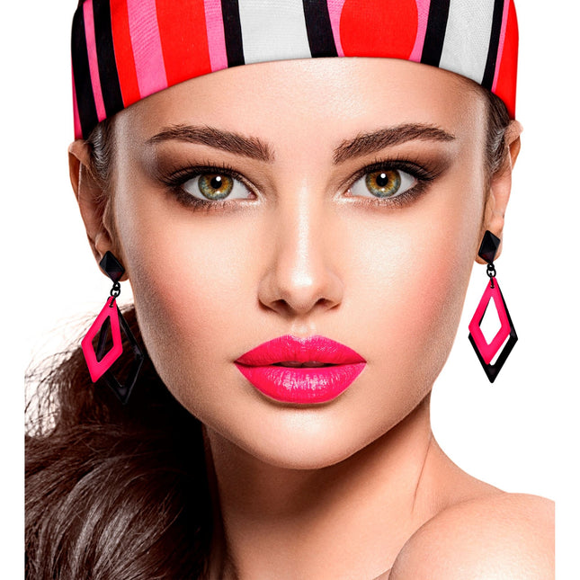 Neon 80S Örhängen Svart Rosa