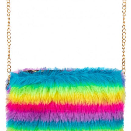 Handväska plysch regnbåge randig