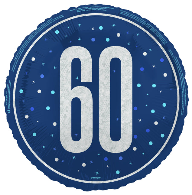 60 år Heliumballong Blå Tom 45cm