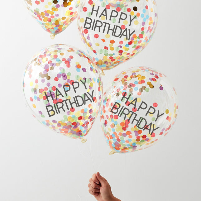 Rainbow Happy Birthday Konfetti Ballonger 30cm 5st