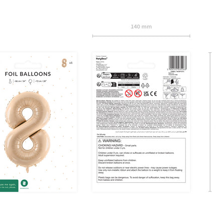 8 års figurballong beige tom 72 cm