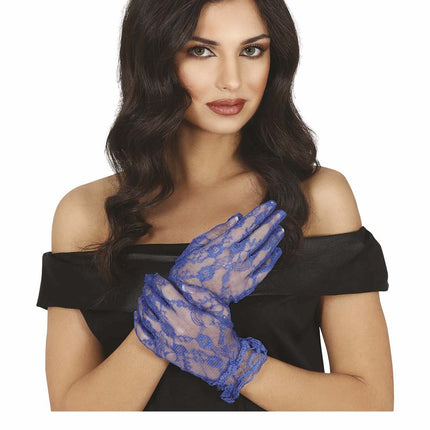 Blå handskar spets 22cm