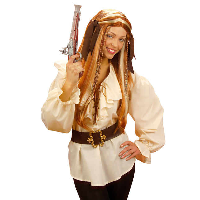 Beige Blus Dam Pirater/Renässans