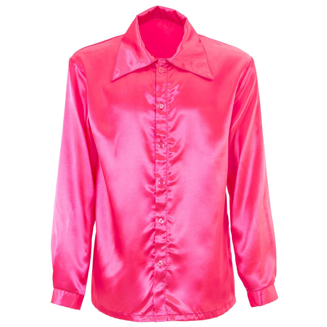 Disco 70S Blus Rosa Satin för män