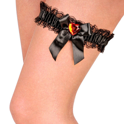 Svarta strumpeband med rött diamanthjärta