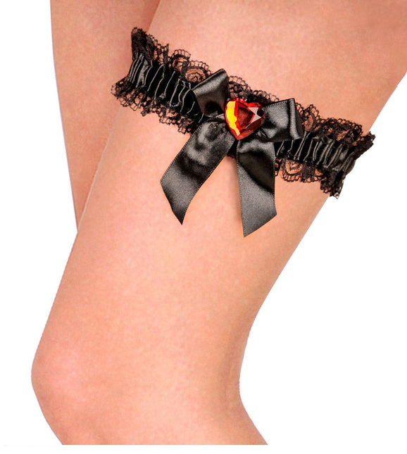Svarta strumpeband med rött diamanthjärta