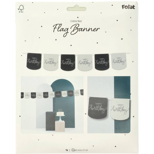 Happy Birthday Girlande Svart 6m