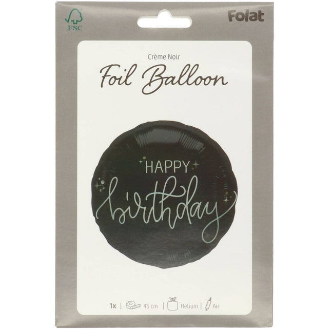 Happy Birthday Heliumballong Svart Vit Tom 45cm